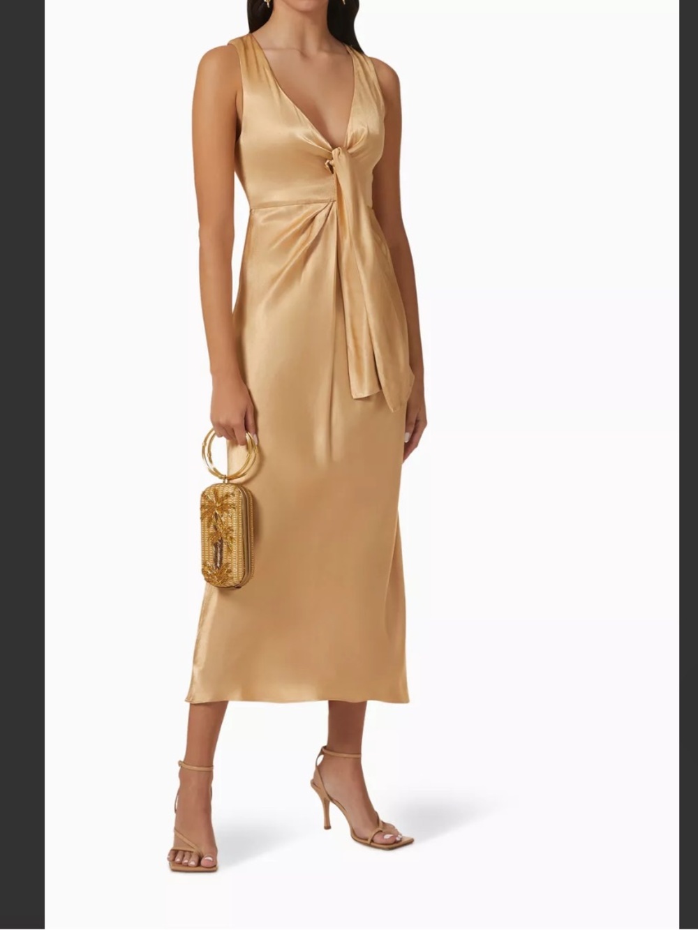 Shona Joy NWT 4 Gold Satin Tie-Front Women’s Dress